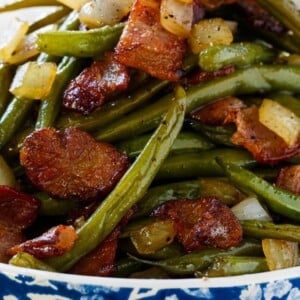 Sweet and Sour Green Beans with lots of bacon and onions.