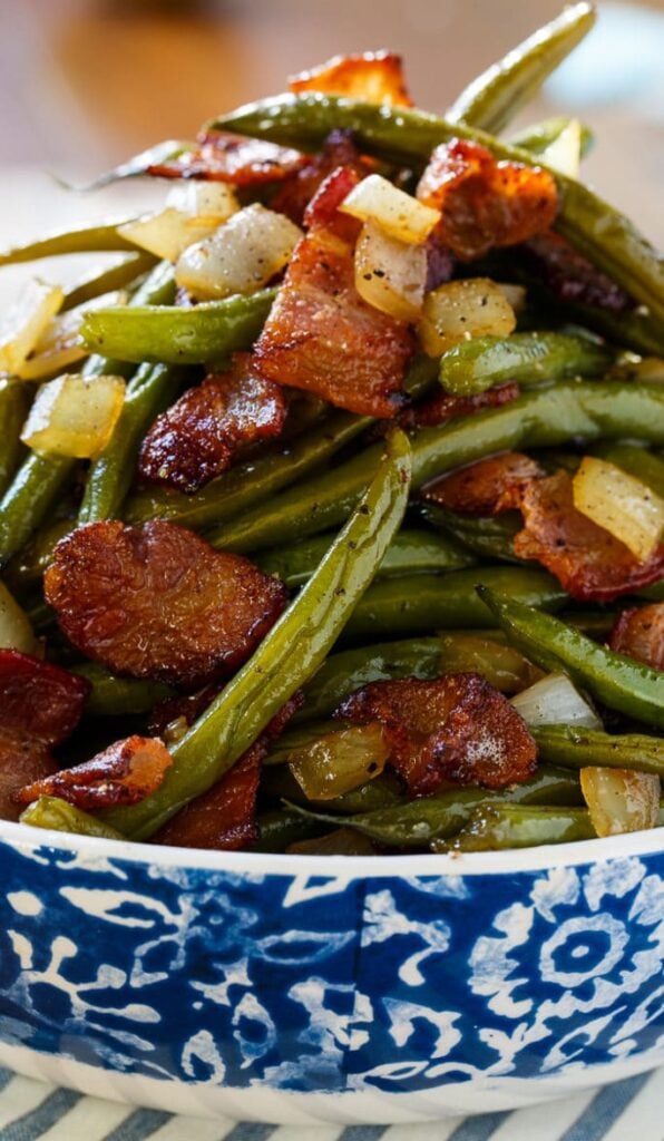 Sweet and Sour Green Beans with lots of bacon and onions.