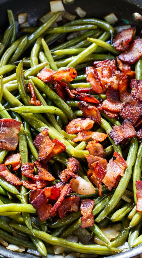 Sweet and Sour Green Beans with lots of bacon and onions.