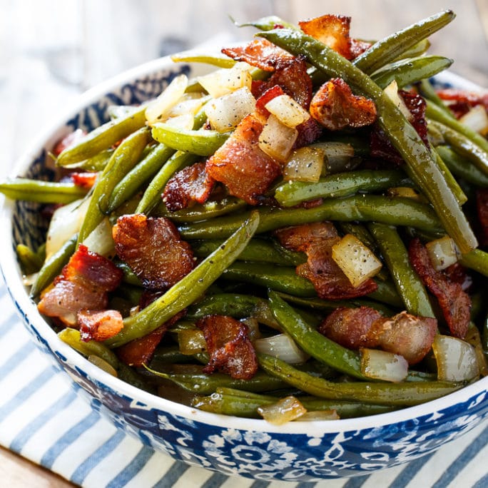 Sweet and Sour Green Beans with lots of bacon and onions.