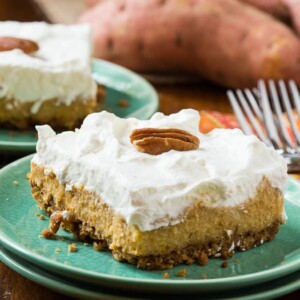 Sweet Potato Bars with a gingersnap crust and a layer of fresh whipped cream