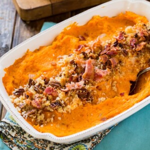 Savory Sweet Potato Casserole with Bacon and Gruyere