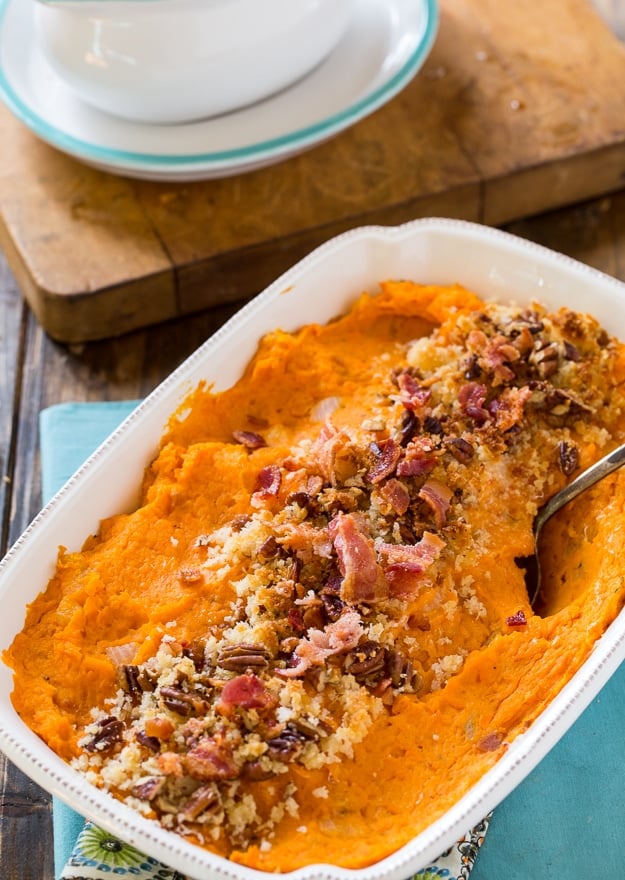 Savory Sweet Potato Casserole with Bacon and Gruyere