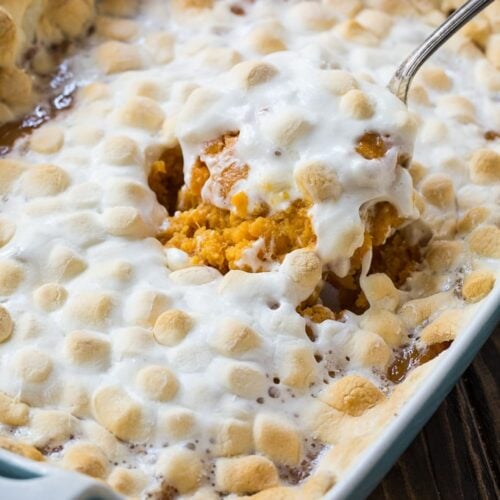 Sweet Potato Casserole with gooey marshmallow topping