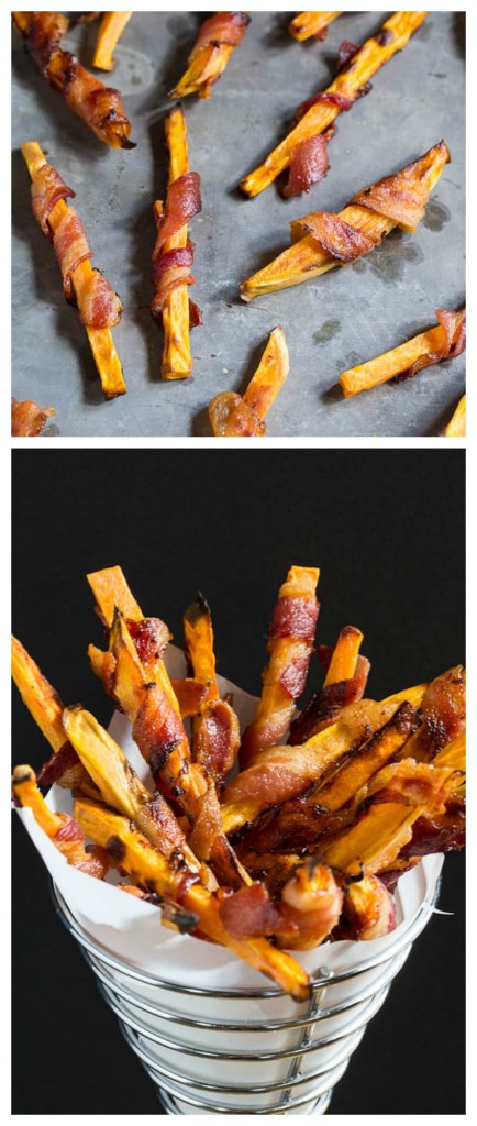 Sweet Potato Fries Wrapped in Bacon