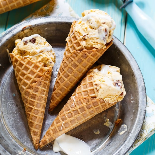 Sweet Potato Ice Cream with marshmallow swirl and candied pecans.