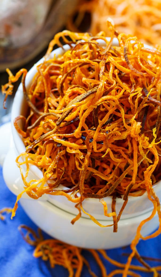 Sweet Potato Straws bake up so thin and crispy!