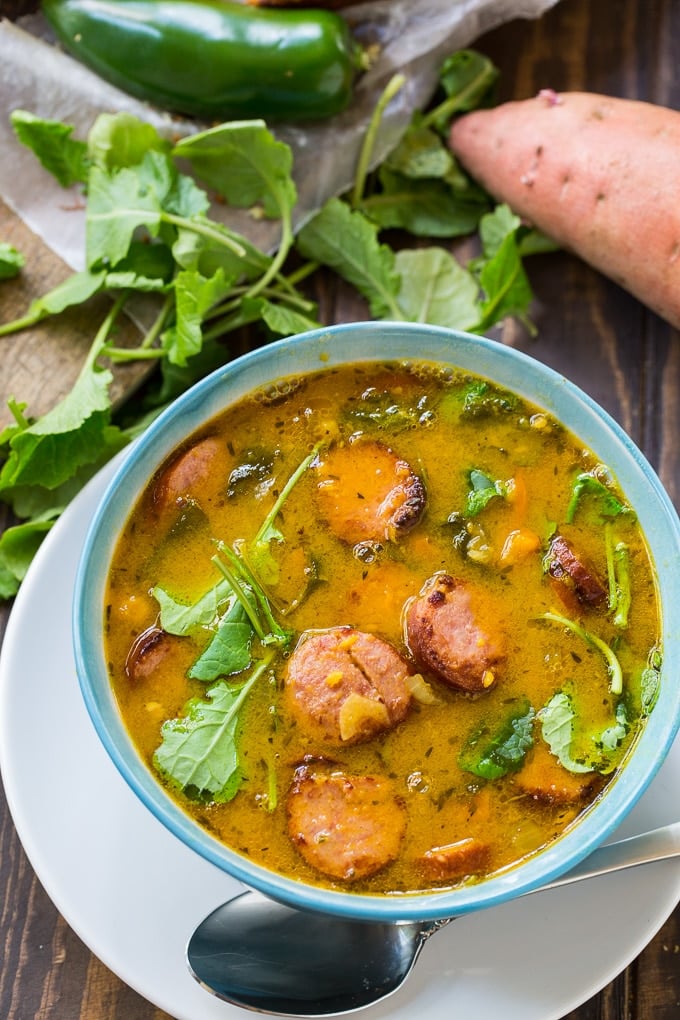Sausage and Sweet Potato Soup made with leftover sweet potato casserole