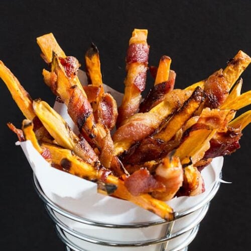 Sweet Potato Fries Wrapped in Bacon