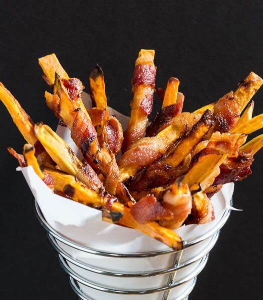 Sweet Potato Fries Wrapped in Bacon