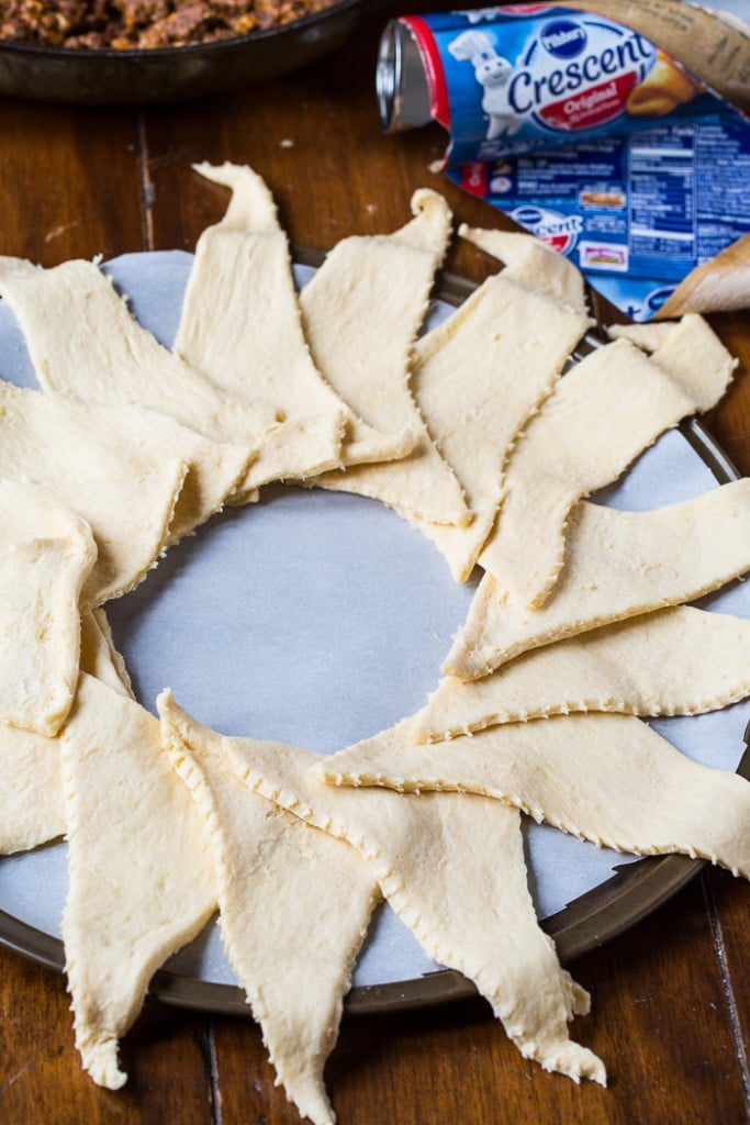 Taco Ring made with refrigerated crescent rolls.