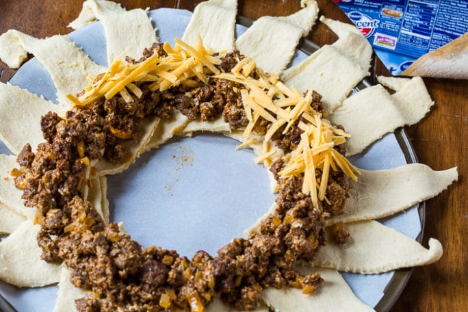 Taco Ring made with refrigerated crescent roll dough.