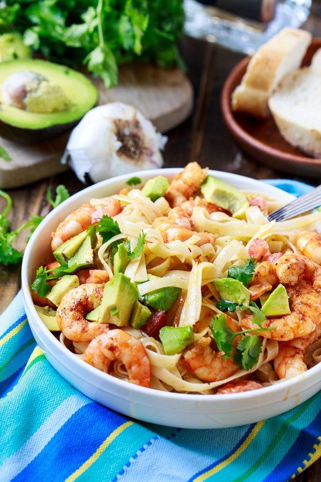 Avocado Shrimp and Tequila Fettuccine