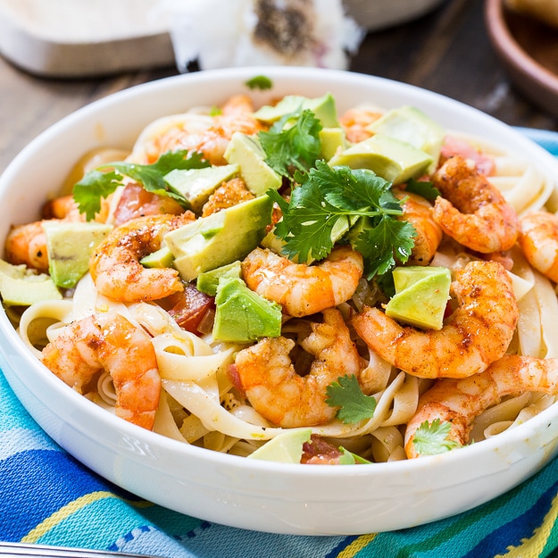 Avocado, Shrimp, and Tequila Fettuccine - Spicy Southern Kitchen