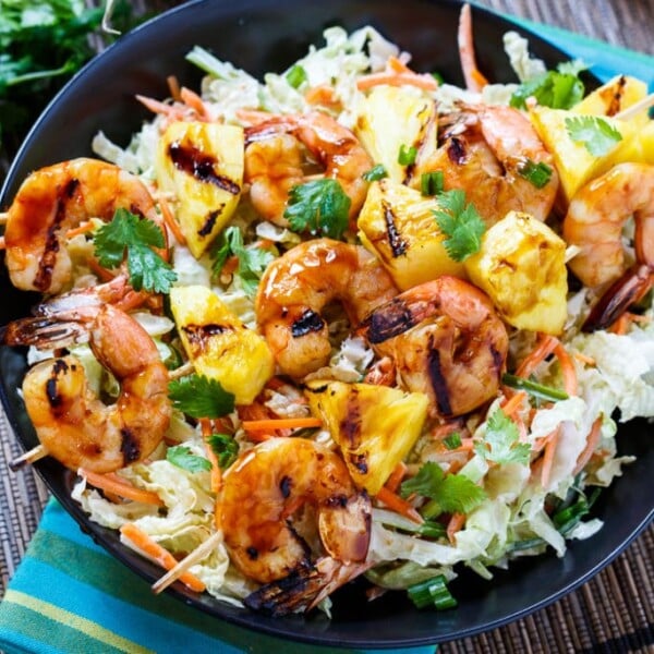 Grilled Teriyaki Shrimp Skewers with Asian Slaw