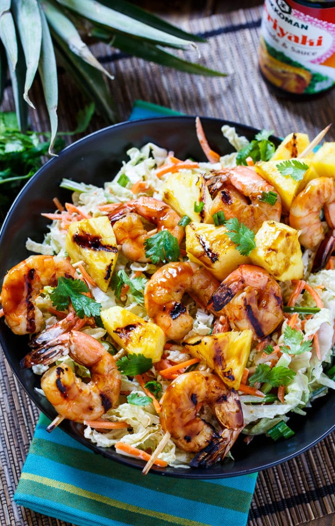 Grilled Teriyaki Shrimp Skewers with Asian Slaw - Spicy Southern Kitchen