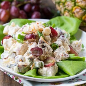 Tropical Chicken Salad with pineapple, grapes, and macadamia nuts
