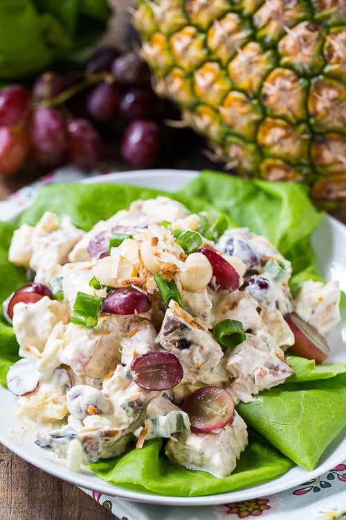 Tropical Chicken Salad with pineapple, grapes, and macadamia nuts