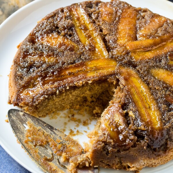 Upside Down Peanut Butter Banana Cake