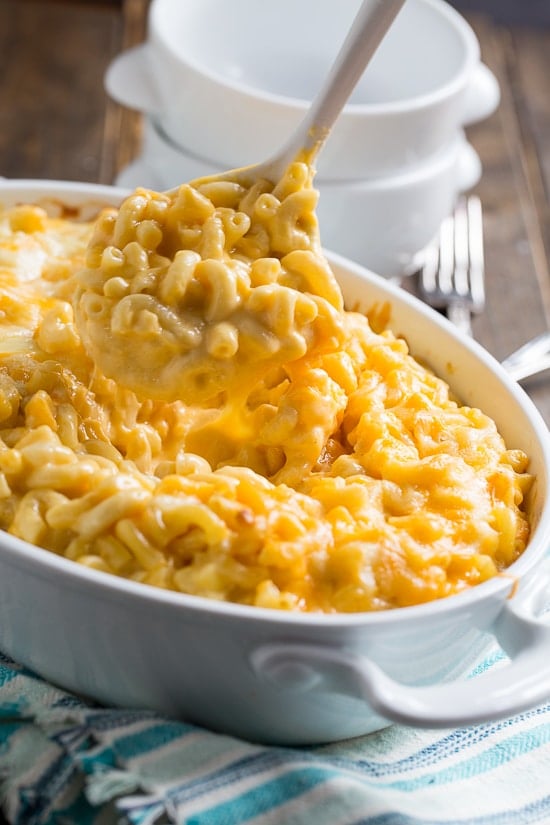 Super Creamy Mac and Cheese with a blend of cheddar, monterey jack, and velveeta.