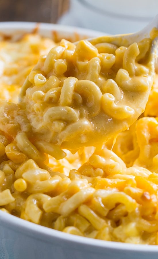 Super Creamy Mac and Cheese with a blend of cheddar, monterey jack, and velveeta.