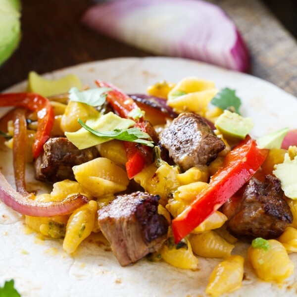 Mac and Cheese Steak Fajitas