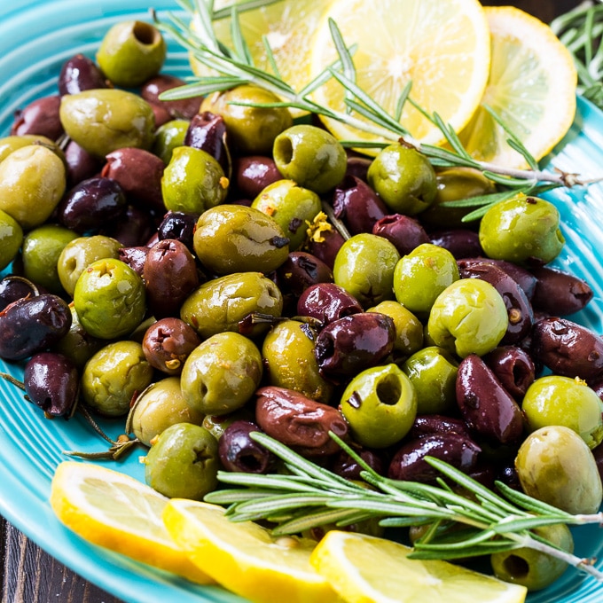 Marinated Olives with Garlic & Rosemary - Well Seasoned Studio