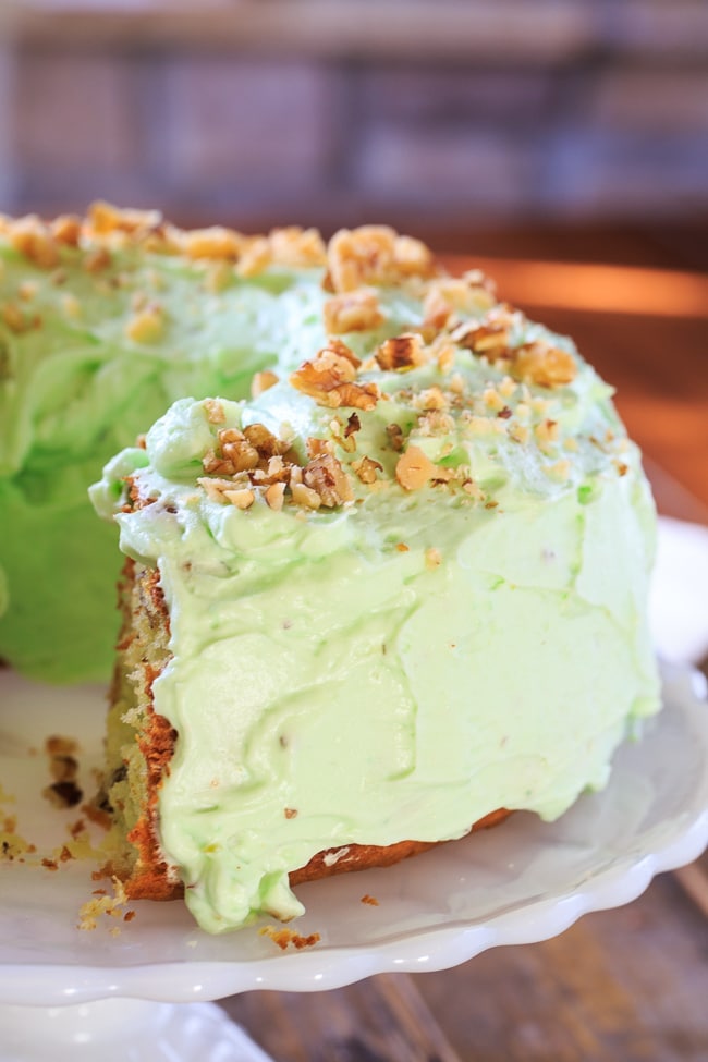 Watergate Cake- a vintage recipe made with cake mix and instant pistachio pudding.