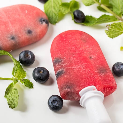 Watermelon-Mint Popsicles with Blueberries