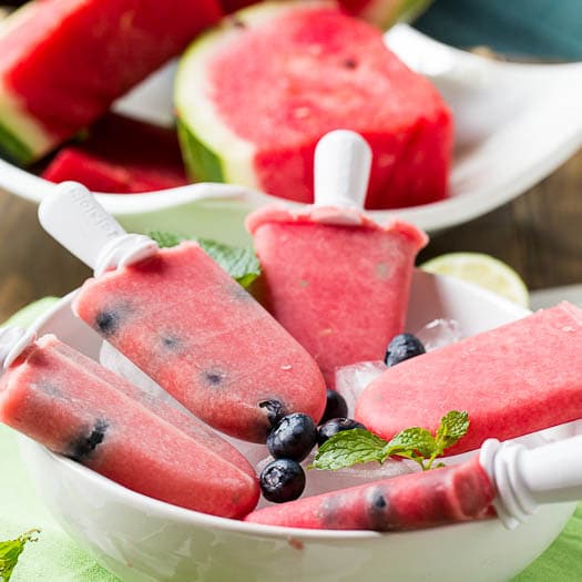 Watermelon-Mint Popsicles with Blueberries