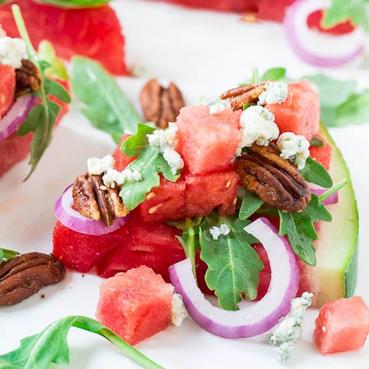 Watermelon and Blue Cheese Salad with Spicy Pecans