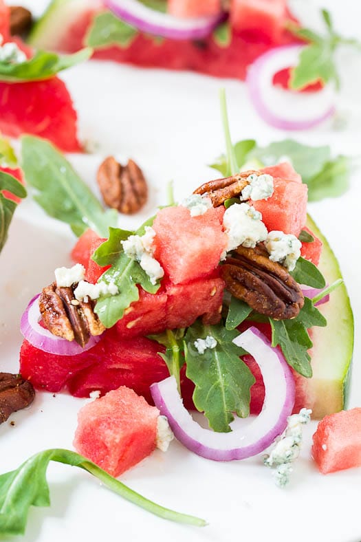 Watermelon and Blue Cheese Salad with Spicy Pecans