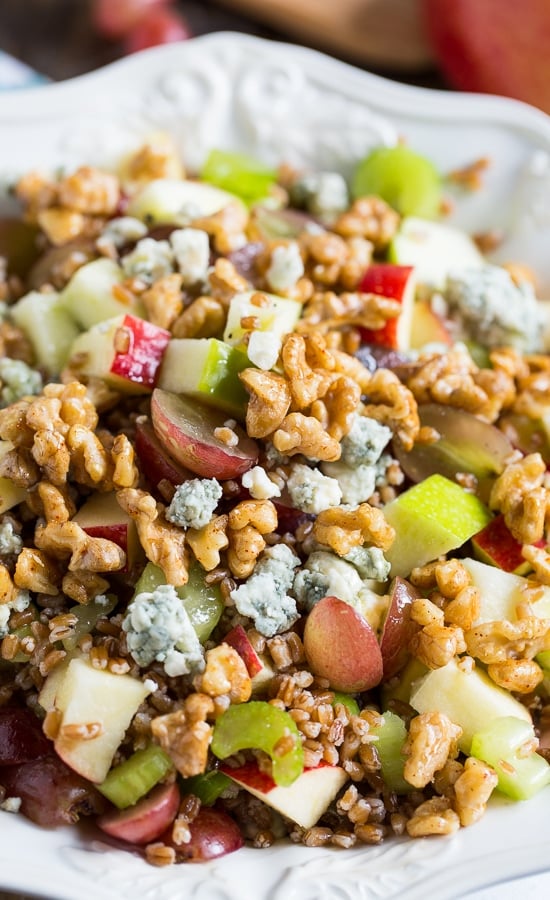 Wheat Berry Waldorf Salad with apples, grapes, walnuts, and blue cheese #healthy