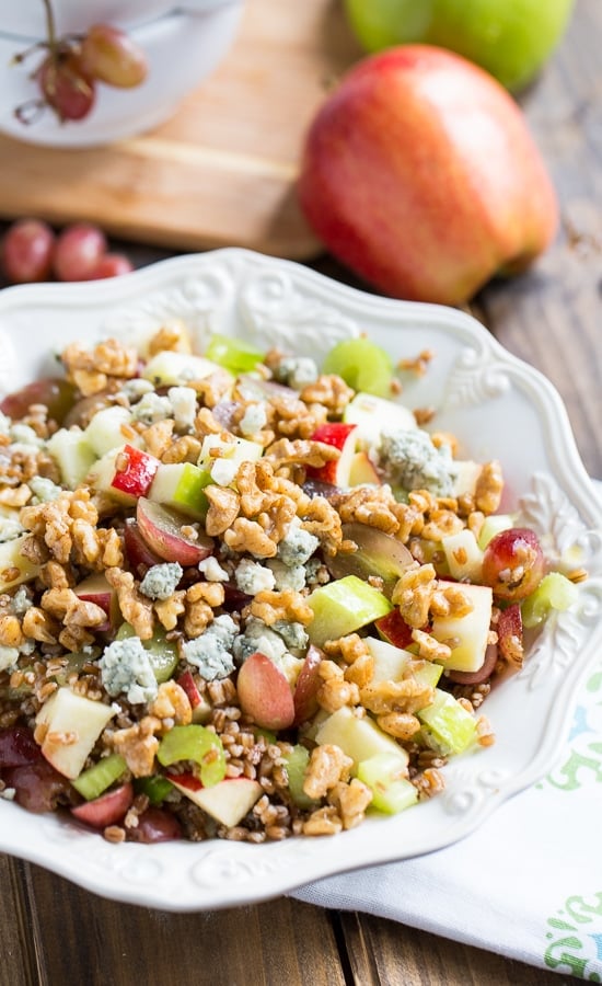 Wheat Berry Waldorf Salad with apples, grapes, walnuts, and blue cheese #healthy