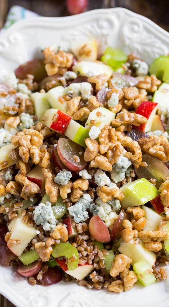 Wheat Berry Waldorf Salad with apples, grapes, walnuts, and blue cheese #healthy