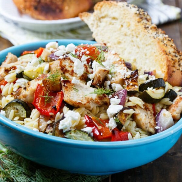 Orzo Pasta Salad with Chicken and Roasted Vegetables