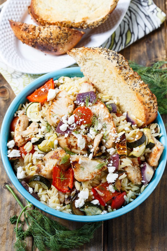Orzo Pasta Salad with Chicken and Roasted Vegetables Spicy Southern