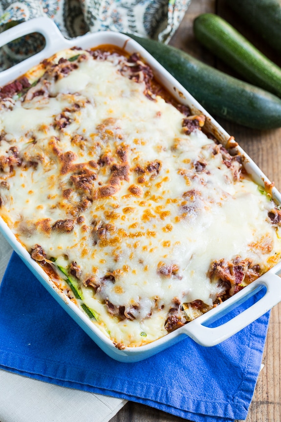 Zucchini Lasagna. A thick meat sauce and zucchini noodles make this lasagna a delicious gluten-free meal.