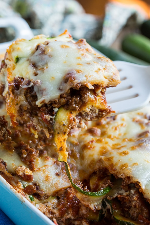 Zucchini Lasagna - a thick meat sauce and zucchini noodles make this a delicious gluten-free meal.